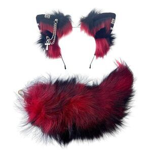 5762 Cat Fox Wolf Ears And Tail Set - Plush Cosplay Clips